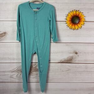 Kickee Pants Baby Snap Pajamas Footie Teal Bamboo 12-18 Months